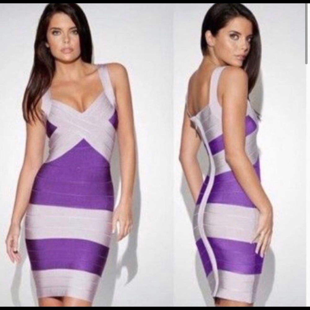 HERVE LEGER Silver Purple Bandage Mini Dress 💜